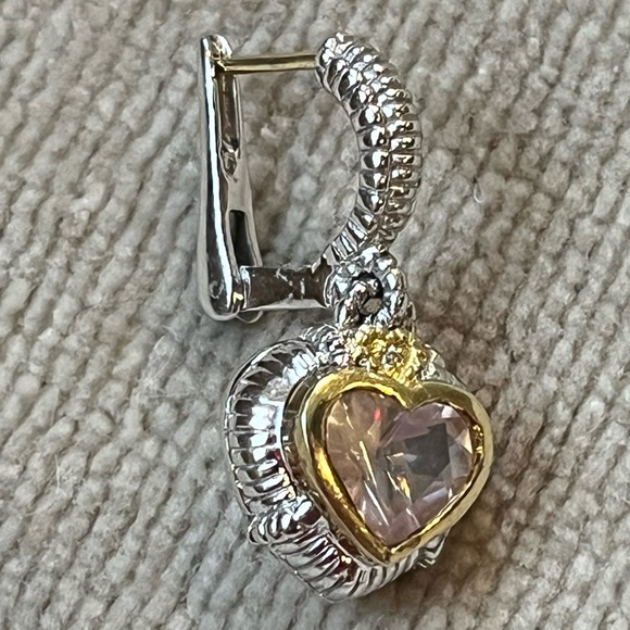 Judith Ripka JR TWO Collection *SINGLE EARRING* Sterling Gold Pink Quartz Heart - Picture 4 of 9